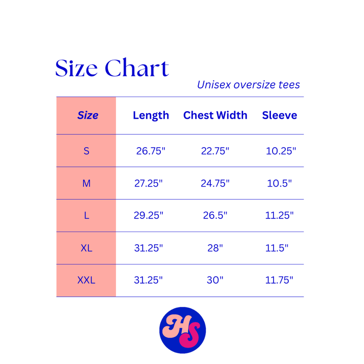 Size chart for HPFL day tee
