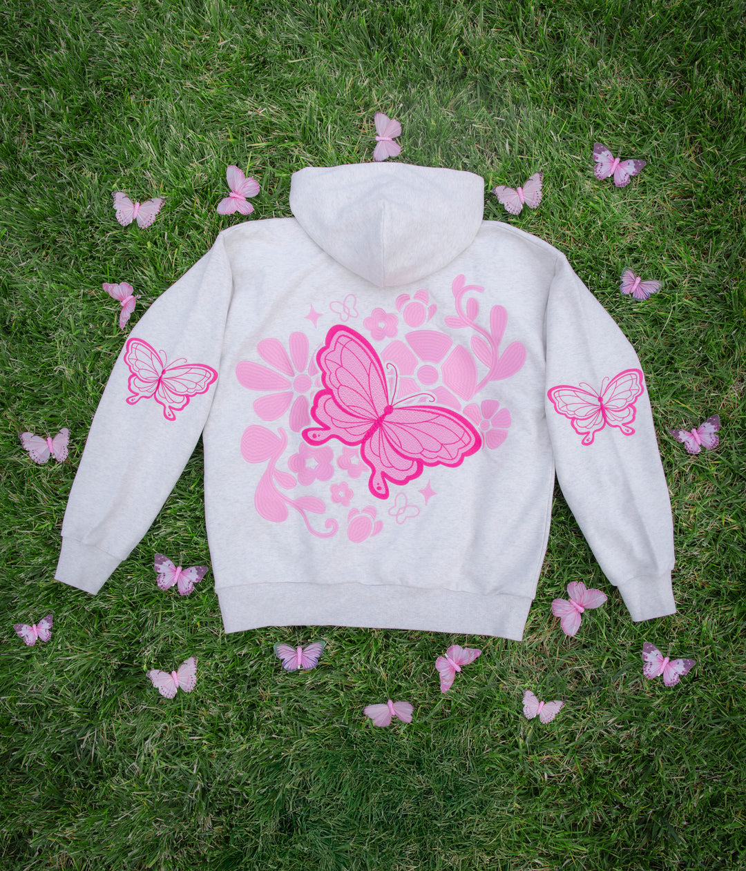 Hope showcasing back of Butterfly hoodie